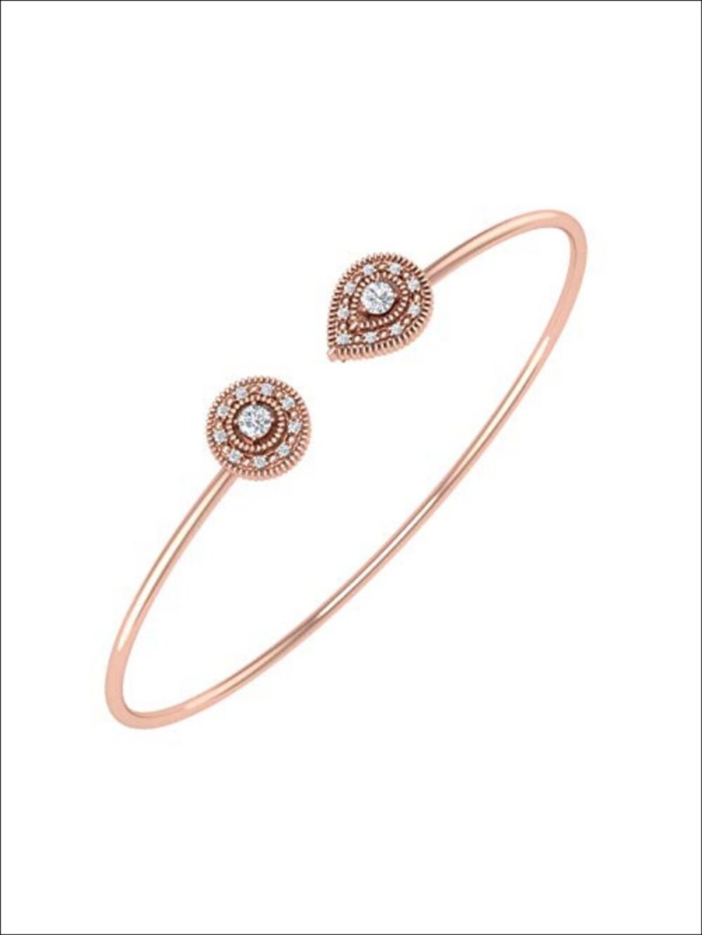 0.17 Carat Diamond Teardrop Bangle Bracelet in 10K Rose Gold & Steel